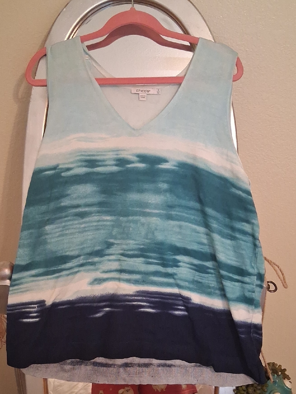 Chico's Ombre Seafoam, Teal & Navy V-Neck Tank